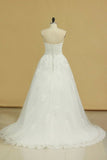 2024 Plus Size Wedding Dresses A-Line Sweetheart Court Train Tulle Applique Covered P1DLTMP1