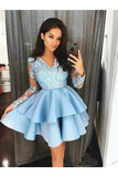 Long Sleeves Short Satin Homecoming Dress V PL5NJP87