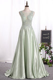 2024 Prom Dresses Scoop Satin A Line With PC33SA3Y