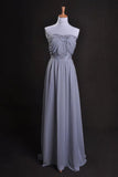 Silver Prom Dress A Line Strapless Floor Length Sweep/Brush Train PA1MEEMD