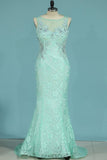 2024 Prom Dresses Mermaid Scoop With Applique And P2524PC1