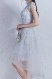 2024 Lace & Tulle Scoop Cap Sleeves Sheath Above Knee Length P42GPY5P