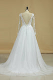 2024 Boat Neck Wedding Dresses A-Line Long Sleeves PQEYRXYM