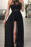 Sexy Black Long Prom Dresses With Appliques PYF2M4Y5