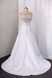 2024 Wedding Dresses A Line Long Sleeves Boat Neck PYD223R5