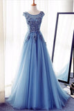 2024 Tulle Scoop With Applique And Sash Prom Dresses A Line PGXENT1P