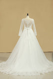 2024 A Line Long Sleeves Wedding Dresses Tulle With Applique And Sash Sweep PA3KBB8E