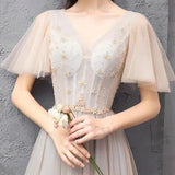 Elegant Off Shoulder Floor Length Tulle Prom Dress, Lace up Bridesmaid Dresses STI15185