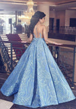 Elegant Blue Long Sleeve Mermaid Appliques Long Prom Dresses, Party Dresses STI15161