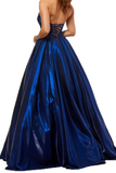 A Line Satin Sweetheart Strapless Prom Dresses With Pockets Evening STIPEXZJBPY