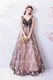 Charming Floor Length Sleeveless Prom Dress With Stars A Line Appliques PD46DR4B