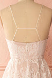 Spaghetti Straps Pink And Ivory Open Back Lace High Low PZ21NFYR