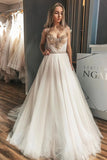 A-Line Crystals Long Wedding Dress With Champagne PM6Z4P11