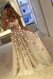 Spaghetti Straps See Through Long A-Line Ivory Prom Dresses P1C3KALT