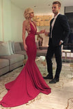 2024 Mermaid Open Back Evening Dresses V Neck Satin PCDZDEJA