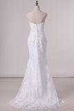 2024 Wedding Dresses Sweetheart Lace With Applique And Beads Mermaid Court PNXF123Z