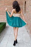 Elegant V-Neck A-Line Green Short Homecoming Dress PHXXEF1Z