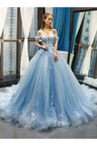 Light Sky Blue Off The Shoulder Ball Gown Tulle Prom Dress P6GKDAZ8