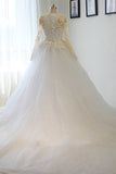 2024 Scoop Long Sleeves Wedding Dresses Mermaid Tulle With Beading PL7KKPYK