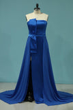 2024 Evening Dresses Satin & Chiffon Strapless With Sash PBS2HTEL