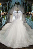 2024 Marvelous Bling Wedding Dresses Scoop Neck With Long Sleeves Appliques PE4DKSBQ