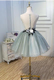 Luxury Waist Flowers See Through Backside Lolita Dress, Short Tulle Homecoming Dresses STI14980