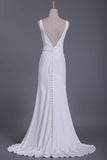 2024 Hot Mermaid V Neck Open Back With Sash Wedding Dresses PDDB6PBX