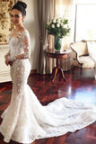 Charming Mermaid Long Sleeves Wedding Dress with Lace Appliques, Wedding Gowns STI15108