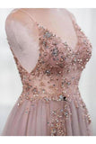 Spaghetti Straps Gorgeous Beading Prom Dress A Line Split Tulle P4SY2133