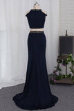 2024 Two-Piece Scoop Prom Dresses Mermaid Spandex With Beads PZ97KRTR