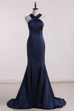 2024 Satin V Neck Open Back Prom PM8RLY6S