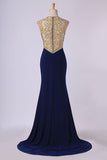 2024 Scoop Neckline Column Beaded Bodice Prom Dresses With Court Train PK7NNCCG