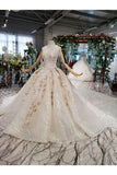 Ball Gown Wedding Dresses High Neck A-Line Top Quality Appliques PN416T8Y