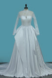 2024 Long Sleeves Satin Wedding Dresses High Neck Open Back PNFGJDXX