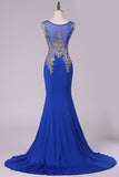 2024 Scoop Prom Dresses Mermaid Spandex With Applique PJJD2FC7