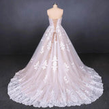 Ball Gown Strapless Wedding Dresses with Lace Applique, Lace Up Bridal Dress STI15071