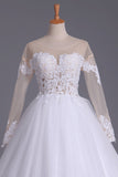 2024 Long Sleeves Bateau Open Back Wedding Dresses Tulle With P52HTGNX