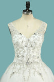 2024 Wedding Dress V Neck Beaded Bodice A Line Tulle With Embroidery PLAA79FA