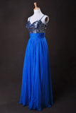 Cheap Prom Dresses Blue A Line Spaghetti Straps Floor Length PKM7GHKR