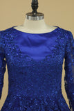 2024 Dark Royal Blue Long Sleeves A Line Tulle With PTF3GKQC