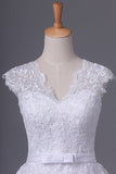 2024 Sexy Wedding Dresses Open Back V Neck A Line Tulle With Applique PSE5S2SN