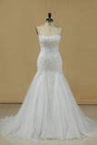 2024 Mermaid Wedding Dresses Strapless Tulle With Beads And Embroidery P27RFAFE