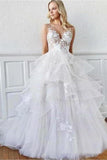 A-Line V Neck Sweep Train Wedding Dress PQ83KNHM