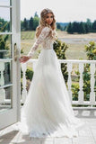 Chic A-Line Long Sleeves Lace Bodice See Through Wedding Dresses Backless Country Wedding STIPY73AEE8