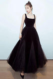 Simple Black Tulle Backless Prom Dresses Straps Zipper Dance Dresses STI15388