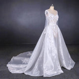 Long Sleeve Sweetheart White Bridal Dresses with Applique, Wedding Dresses STI15250