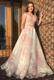 Luxury Off the Shoulder Sweetheart Pink Lace Appliques Prom Dress with STI20424