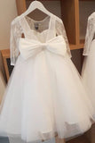 Ball Gown Lace Long Sleeves Flower Girl Dress With Bowknot Back, Round Neck Baby Dresses STI15058