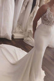 2024 Mermaid Scoop Satin With Appliques Wedding Dresses PX8F4LTM