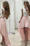 New Arrival Sexy Unique High Low Sleeveless Pink White Chiffon Scoop Prom Dresses